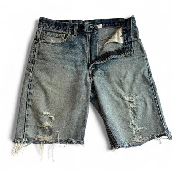 VTG y2k Levis 517 Cutoff Denim Shorts 34 Perfectly Distressed Grunge Biker USA - Picture 3 of 7